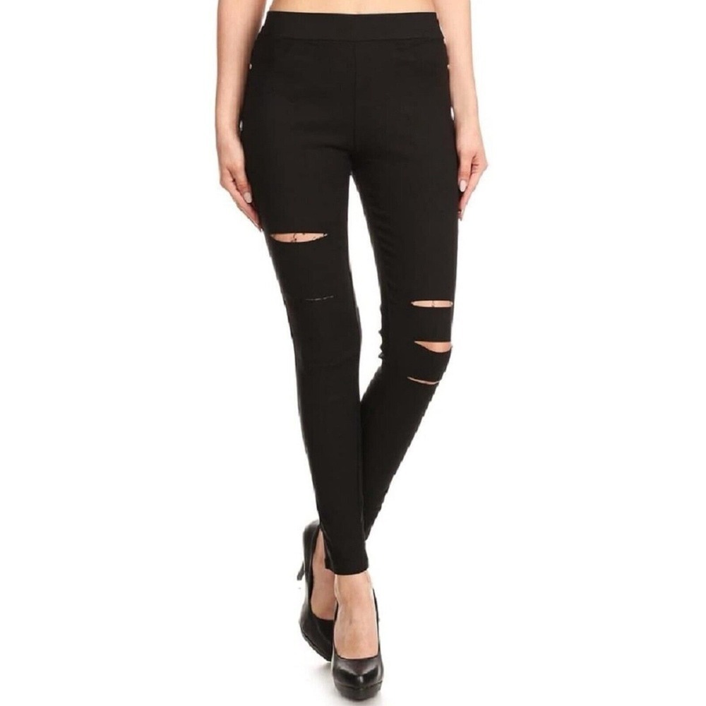 JVINI Size 1x High Waisted Stretch Ripped Skinny Distressed Pants Black EUC